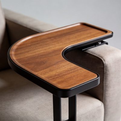 C-Shaped Snack Side Table With Metal Frame